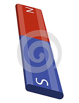 Red and blue magnet icon with two poles north and south isolated on white. Magnetism, magnetize, attraction concept photo