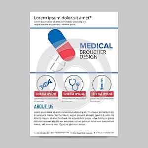 red and blue medical flyer layout template, brochure background, leaflet with cover, vector design in a4 size for business