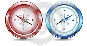 Red and Blue Metallic Compasses