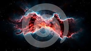 A red and blue nebula in the dark night sky