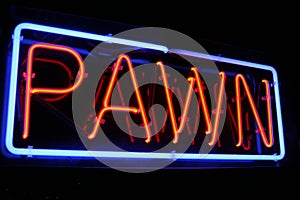 Red and Blue Neon Pawn Shop Sign