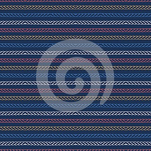 Red blue ocean regatta stripes seamless vector pattern. Hand drawn seaside rope lines. Aqua all over print for nautical textiles,