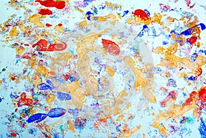 Red blue orange vivid abstract watercolor painting blurred spots abstract background