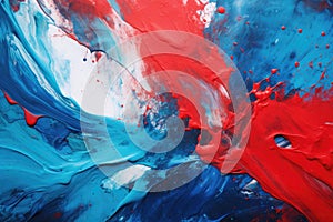 red and blue paints mixing on a canvas