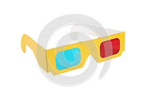 Red-blue paper glasses for view 3-dimensional films and images. Isolated on white background