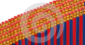 Red and blue pencils in rows