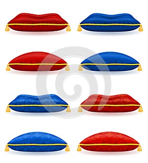 Red blue pillow with gold rope and tassels vector illustration