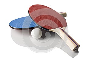 Red and Blue Ping Pong Paddles - Crossed, Handles Facing Right