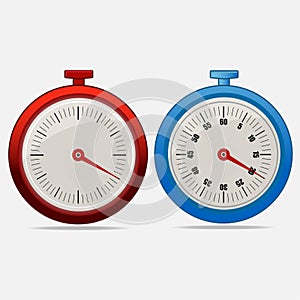 Red and blue realistic timers 20 seconds