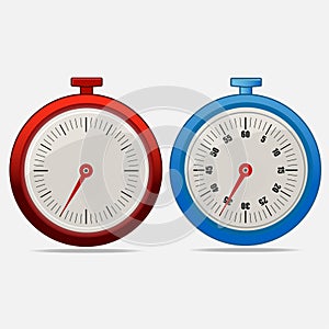 Red and blue realistic timers 35 seconds