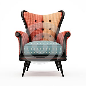 Red and blue retro armchair of extravagant design.