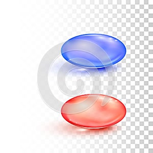 Red and blue round transparent pills in matrix style isolated on transparent background. Concept of choice photo