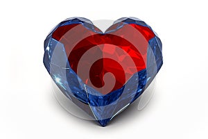 Red and blue ruby saphire natural stone glossy glance futuristic heart on white background