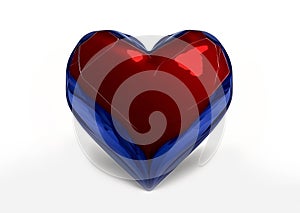 Red and blue ruby saphire natural stone glossy glance futuristic heart on white background