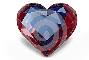 Red and blue ruby saphire natural stone glossy glance futuristic heart on white background