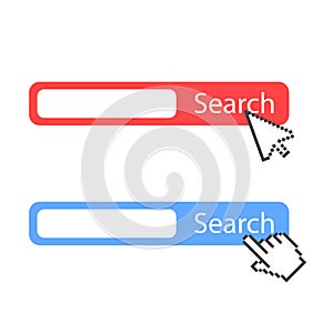 Red and blue search bar vector icon