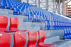 red and blue seats in the stadium.