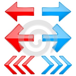 Red and blue shiny 3d arrows. Previous and Next icons photo