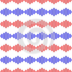 Red and blue sound wave stripes seamless pattern background illustration vector.