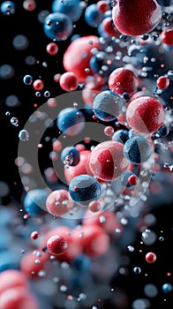 Red and blue spheres floating in the air