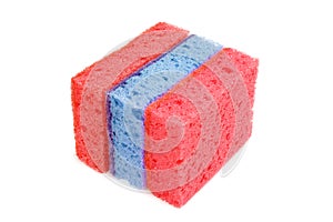 Red and blue sponges for sanitary work, washing dishes, cleaning the bathroom and other household needs. The need for disinfection