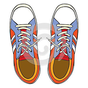 Red and blue sports sneakers