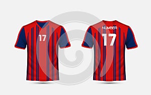 Red and blue stripe pattern sport football kits, jersey, t-shirt design template