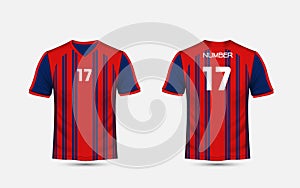 Red and blue stripe pattern sport football kits, jersey, t-shirt design template photo
