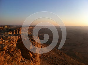 Red and blue sunrise on holly land desert