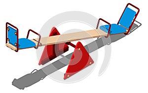 Red and blue swing - balancer for children, for skating together, isometric vector illustration on white background