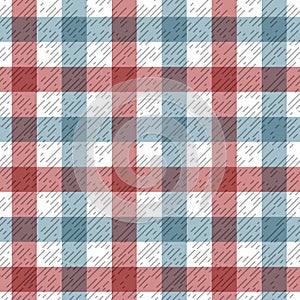 Red and blue tartan plaid fabric on white seamless pattern, vector