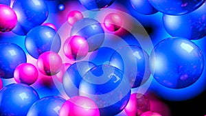 Red and blue three-dimensional spheres. neon glow. abstract. 3D rendering