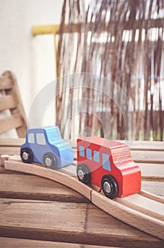 Red and blue toy vehicle