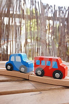 Red and blue toy vehicle