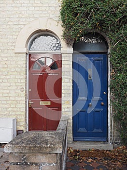 red blue traditional british door