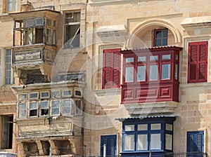 Red and blue Valletta balconies