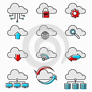 Network cloud computing icon set