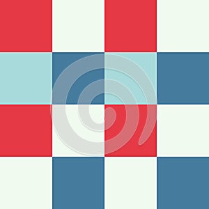 Red Blue White Large Seamless French Checkered Pattern. Big Colorful Fabric Check Pattern Background. Classic Checker Pattern