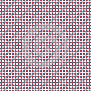 Red Blue White Seamless Small Diagonal French Checkered Pattern. Little Inclined Colorful Fabric Check Pattern Background. 45