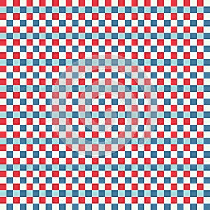 Red Blue White Seamless Small French Checkered Pattern. Little Colorful Fabric Check Pattern Background. Classic Checker Pattern