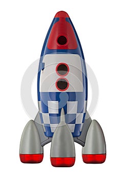Red blue and white toy plastic childs rocket