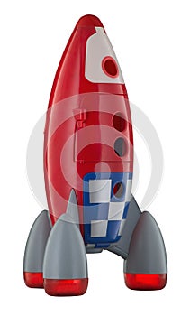 Red blue and white toy plastic childs rocket