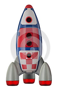 Red blue and white toy plastic childs rocket