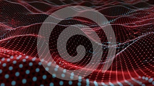 Red and Blue Wireframe Landscape with Glowing Dots