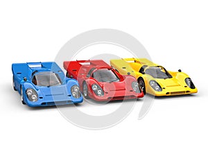 Red, Blue and Yellow awesome vintage race cars - studio shot