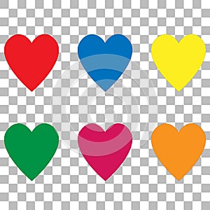 Red  blue  yellow  green  pink  orange heart with tranparent background