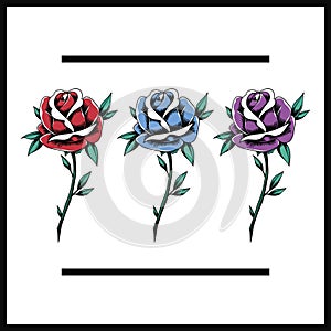 Red Blues Purple Rose Flowers Blooming Icon Illustration