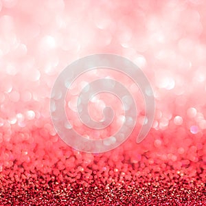 Red blur glitter Christmas and Valentine`s day bokeh background with blurry silver white sparkling light of metallic glitz texture