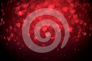 Red Blur heart shape of ligth bokeh on a black background