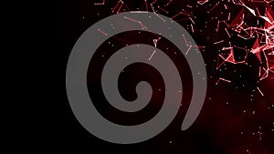 Red blurred abstract plexus particle effect background. Mess communication technology network background with moving lines and